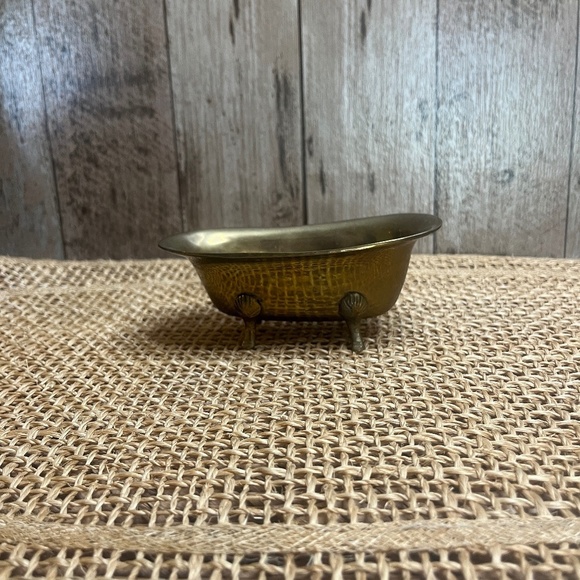 None Other - Vintage Brass Bathtub Salt Cellars Set of 2 Mini Clawfoot Tub Decor